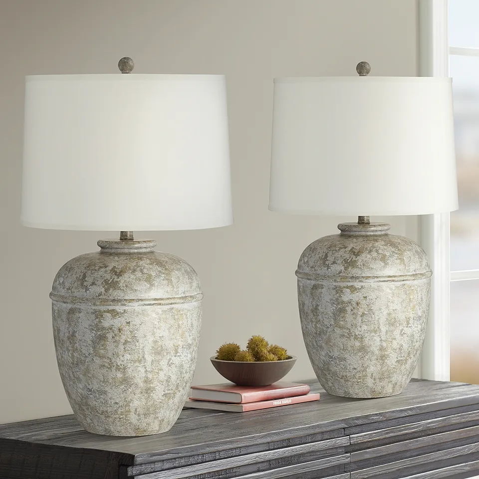 Franklin Iron Works Otero 27" Mottled Faux Stone Rustic Lamps Set of 2