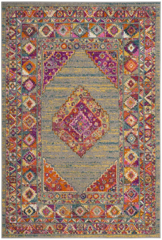 Arlo Home Woven Area Rug, MAD133G, Light Grey/Fuchsia,  8' X 10'