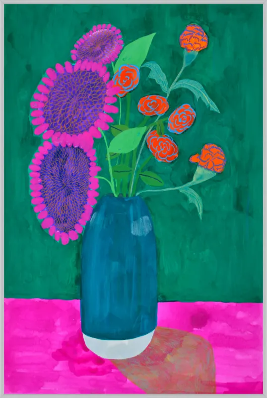vase with sunflowers and carnations  by Christiane Drapela for Artfully Walls
