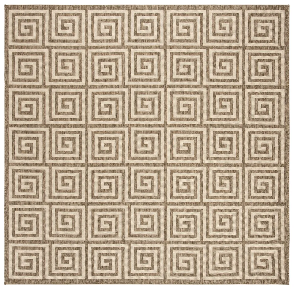 Arlo Home Indoor/Outdoor Woven Area Rug, LND129C, Cream/Beige,  6' 7" X 6' 7" Square