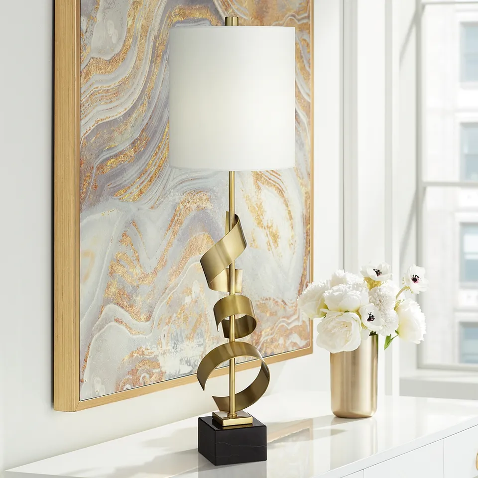 Possini Euro Ziggy 32" High Gold Modern Scroll Console Table Lamp