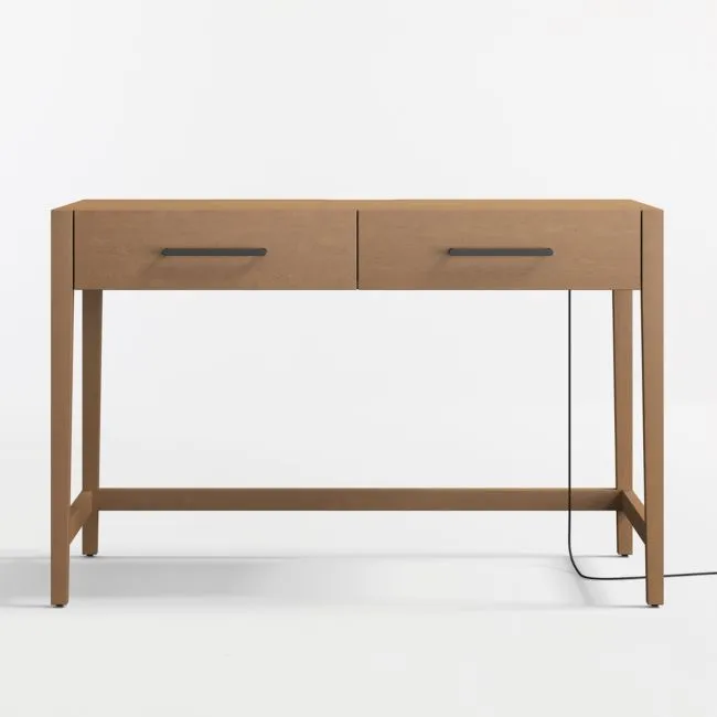 Ever Simple 47" Natural Brown Wood Wide 2-Drawer Kids Desk
