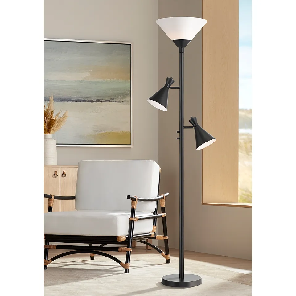 Possini Euro Ballard 72" Black Torchiere Floor Lamp with Side Lights