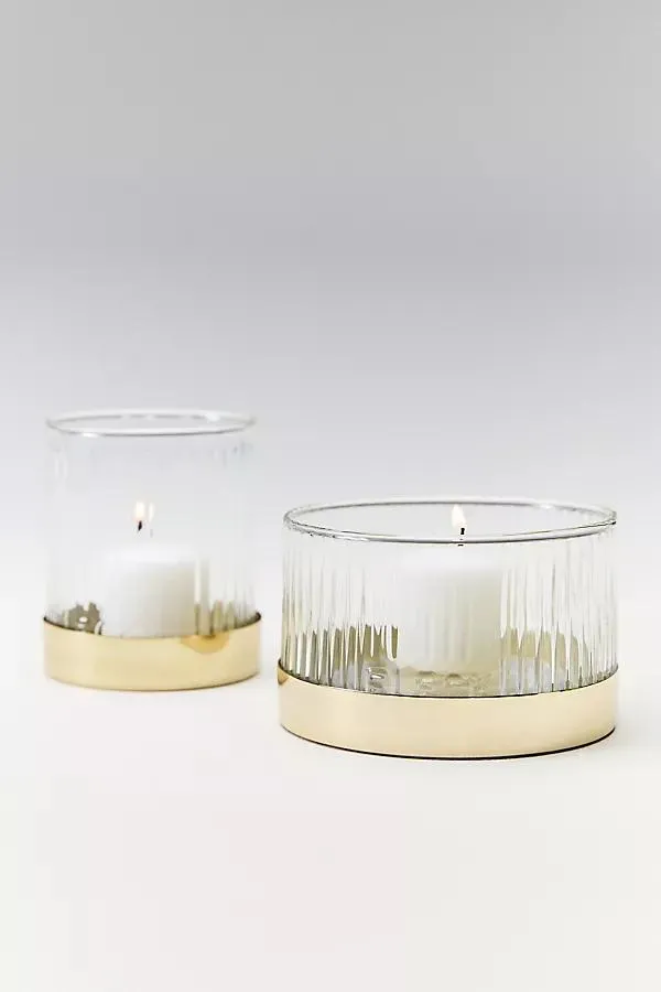 Fleck Fluted Glass Votives, Set of 2