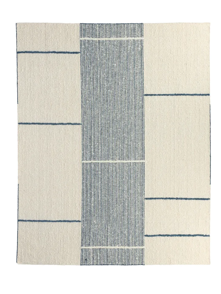 Bastien RIM04 Handwoven Geometric Blue/Ivory Area Rug (10'X14')