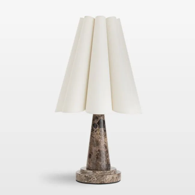 Segal Brown Marble Mini Lamp with White Scalloped Shade
