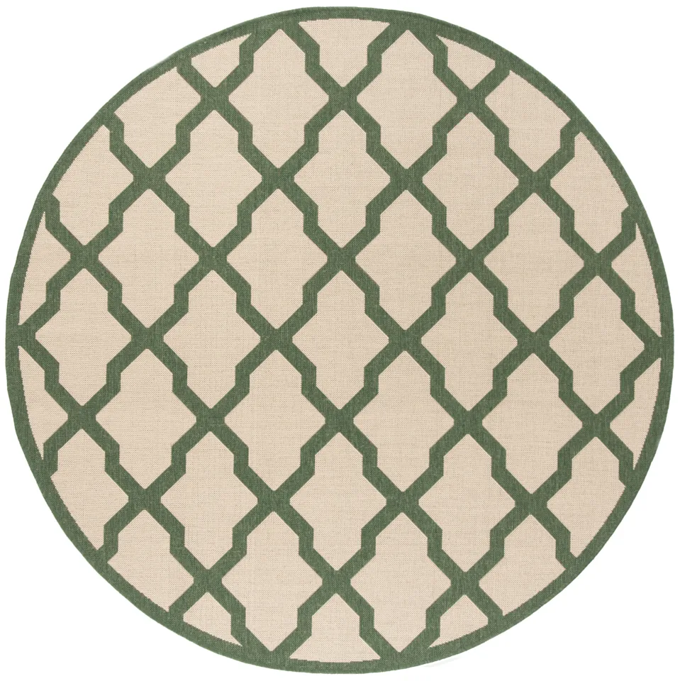Arlo Home Indoor/Outdoor Woven Area Rug, LND122W, Cream/Green,  6' 7" X 6' 7" Round