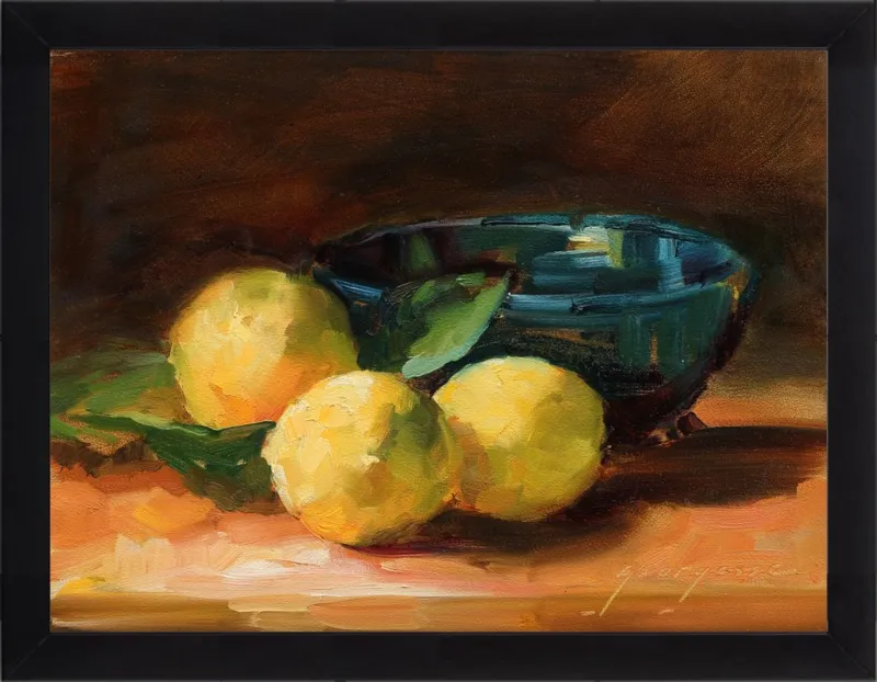 Lemons and Blue Bowl by Georgesse Gomez for Artfully Walls