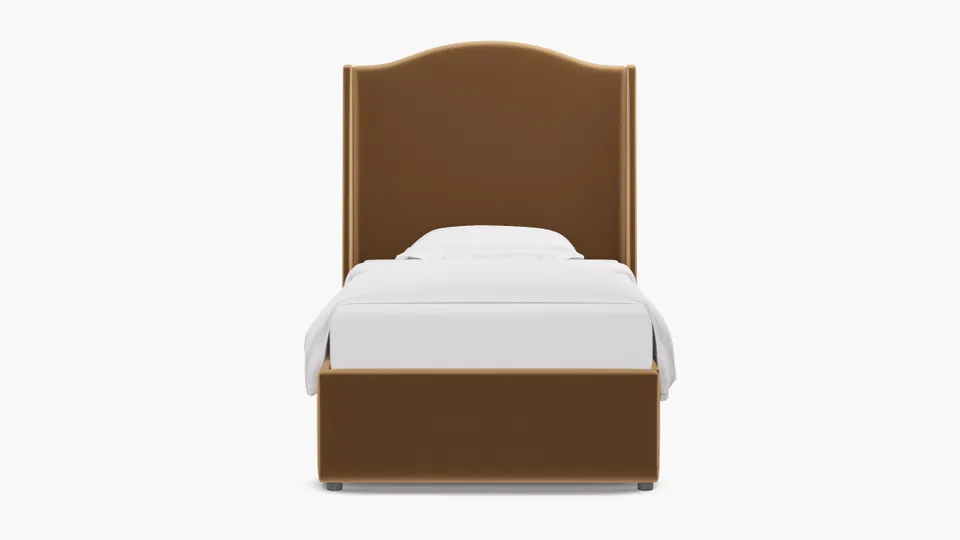 Curved Wingback Bed, Fawn Performance Velvet, Twin