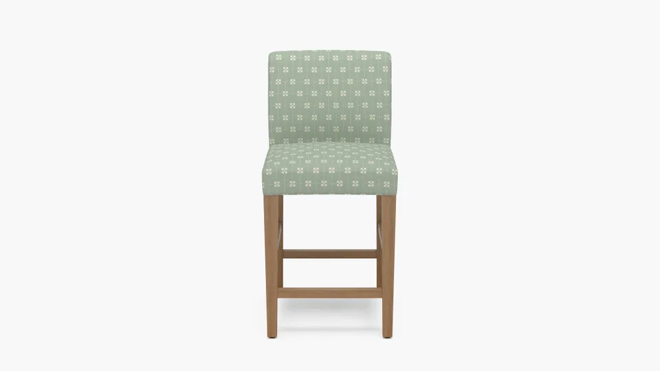 Signature Dining Counter Stool, Soft Sage Meadow Check, Natural Square Tapered Leg