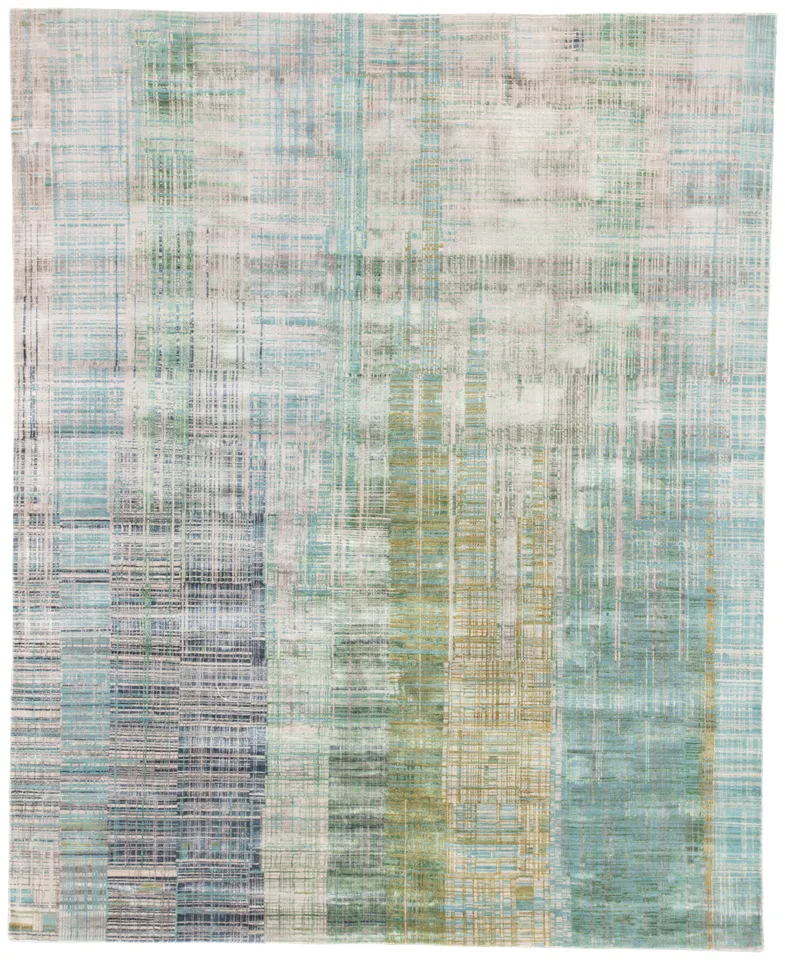 Kavi by Asthai Hand-Knotted Abstract Light Gray/ Blue Area Rug (5'6"X8')