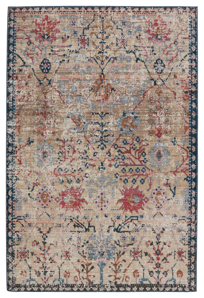 Vibe by Elva Indoor Oriental Tan/ Blue Area Rug (4'X5'7")