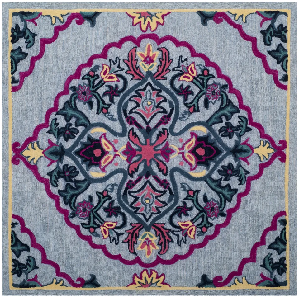 Arlo Home Hand Tufted Area Rug, BLG605G, Blue/Multi,  5' X 5' Square