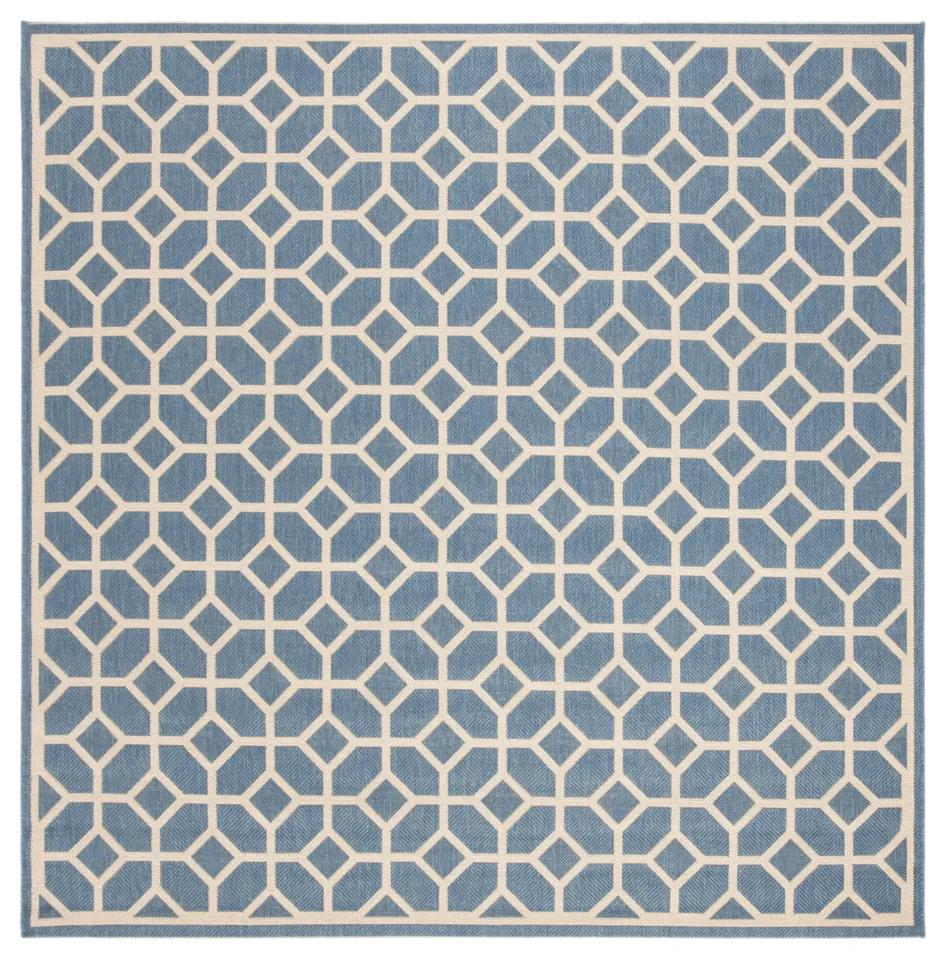Arlo Home Indoor/Outdoor Woven Area Rug, LND127M, Blue/Cream,  6' 7" X 6' 7" Square