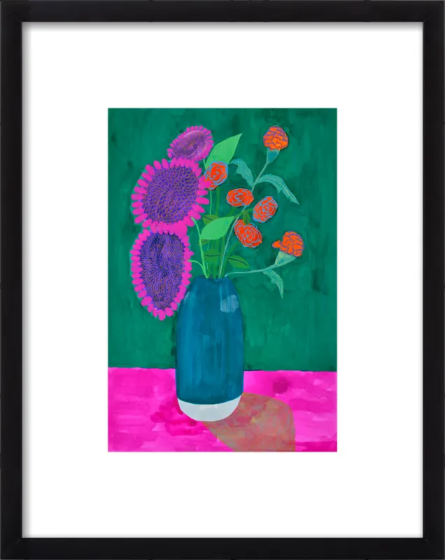 vase with sunflowers and carnations  by Christiane Drapela for Artfully Walls