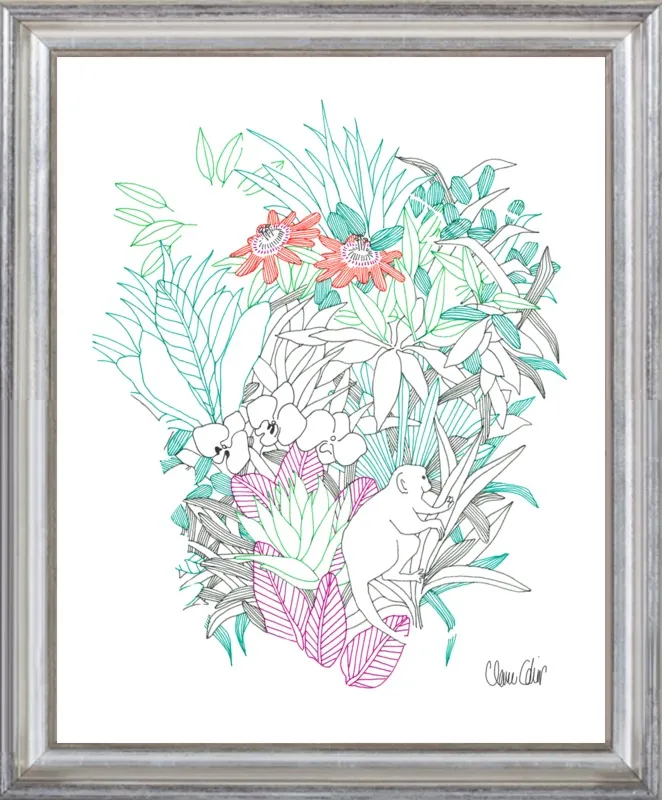 Passionflowers, orchids and the squirrel monkey  by Claire Colin for Artfully Walls