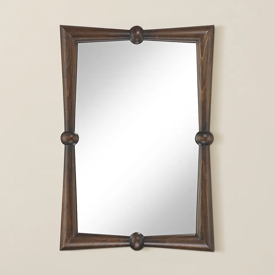 Bradbury 28"x41" Dark Wood Pine Mid-Century Rectangle Wall Mirror