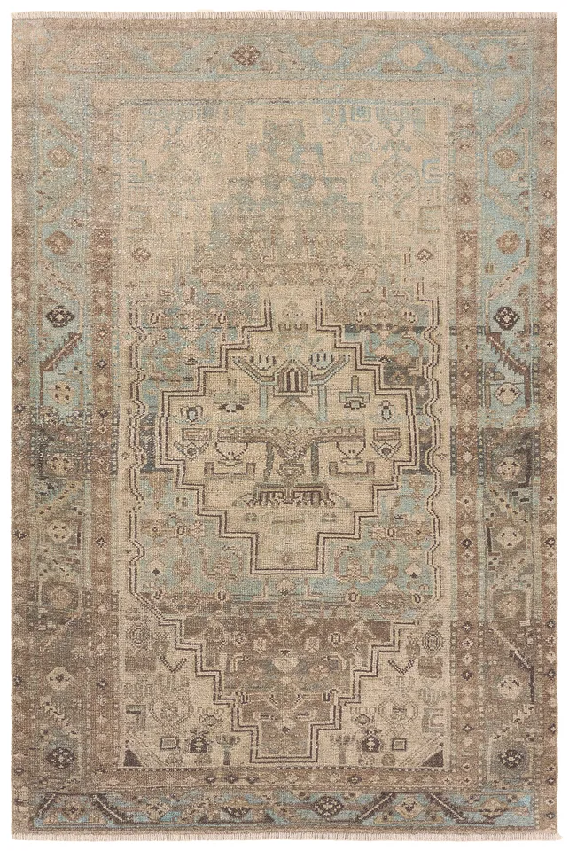 Label J Nithas TOD05 Medallion Brown and Blue Area Rug (5'x8')