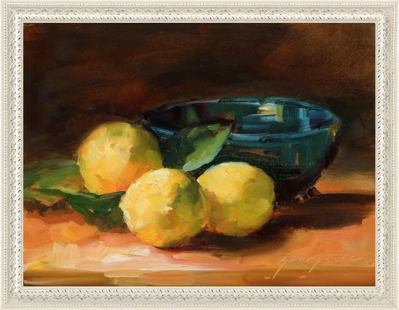 Lemons and Blue Bowl by Georgesse Gomez for Artfully Walls