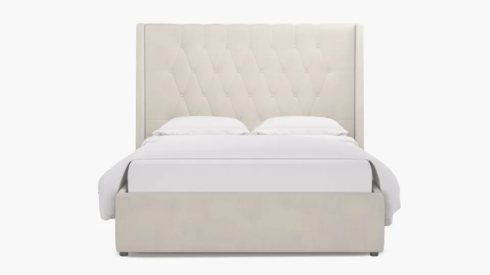 Tufted Wingback Bed, White Performance Velvet, Queen