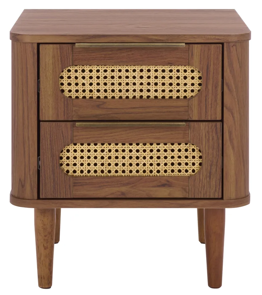 Brey 2 Drawer Nightstand - Walnut / Brass