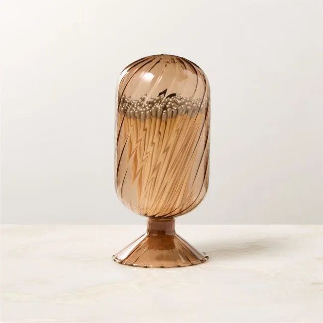Small Amber Glass Helix Cloche with Silver Matches