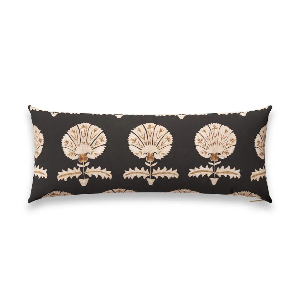 Black Daisy Suzani Pillow by St. Frank | 40" W x 15" H | Cotton/Silk/Linen