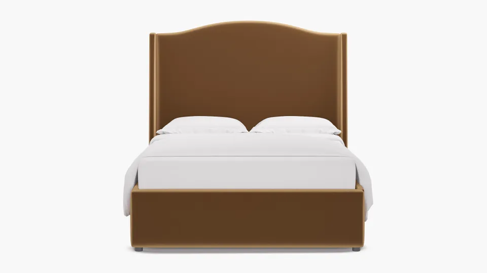 Curved Wingback Bed, Fawn Performance Velvet, Full