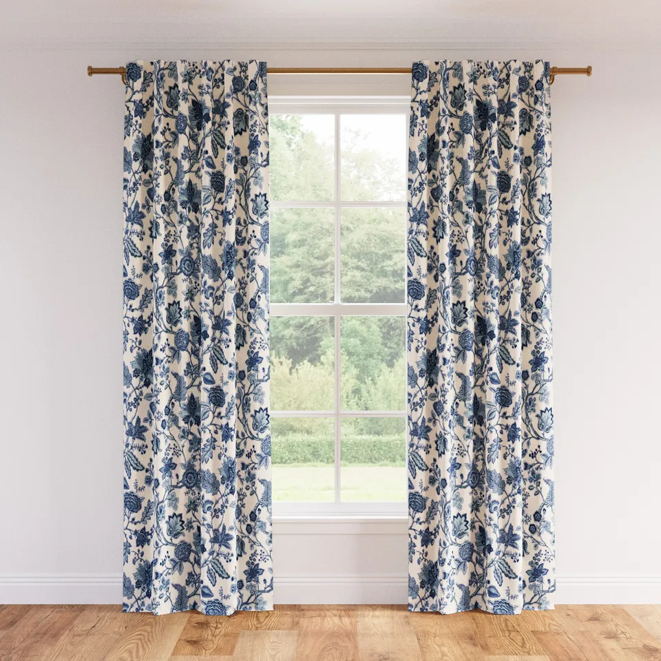 Printed Linen Curtain, Delft La Vendee, 50" x 84", Unlined