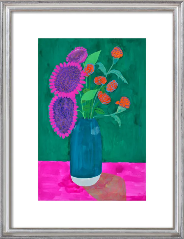 vase with sunflowers and carnations  by Christiane Drapela for Artfully Walls