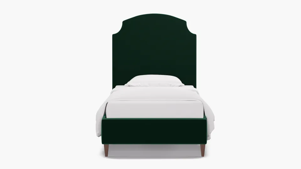 Cove Bed, Spruce Performance Plush Velvet, Walnut Square Tapered Leg, Twin