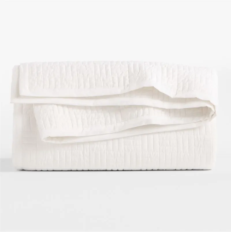Serene Washed Organic Cotton Sateen Classic Stitch White King Quilt