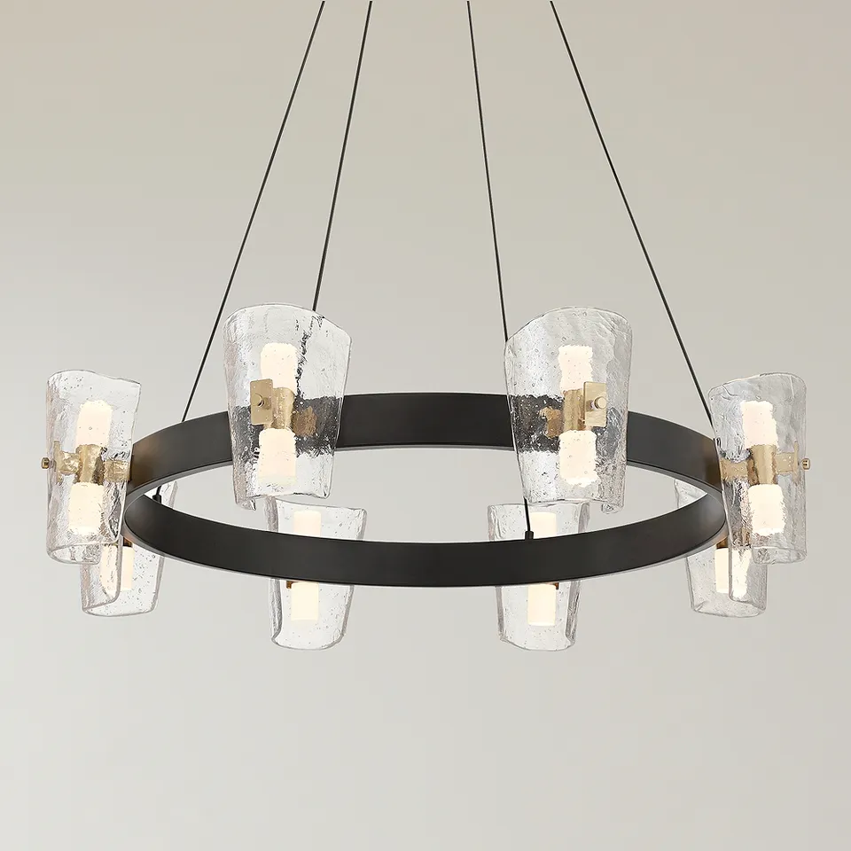 Possini Euro Dalca 32"W Matte Black Cast Glass 16-LED Ring Chandelier