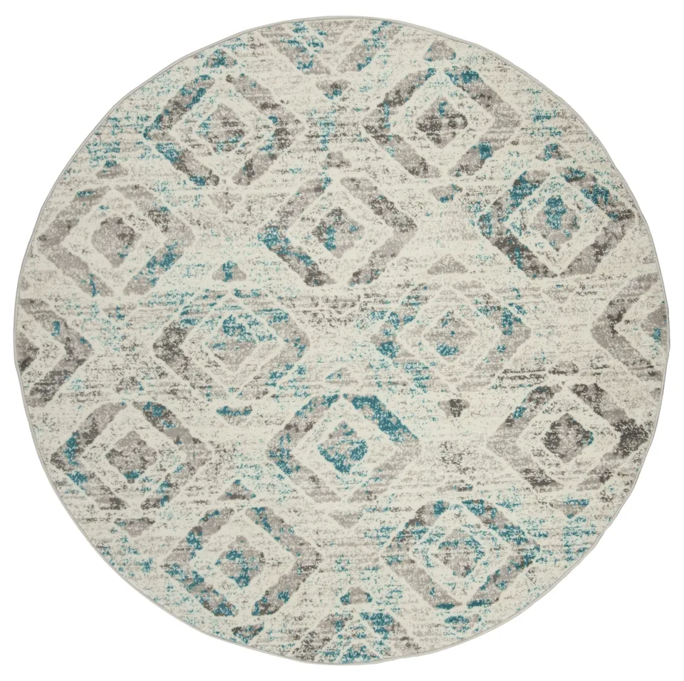 Arlo Home Woven Area Rug, SKY190D, Ivory/Blue,  6' 7" X 6' 7" Round