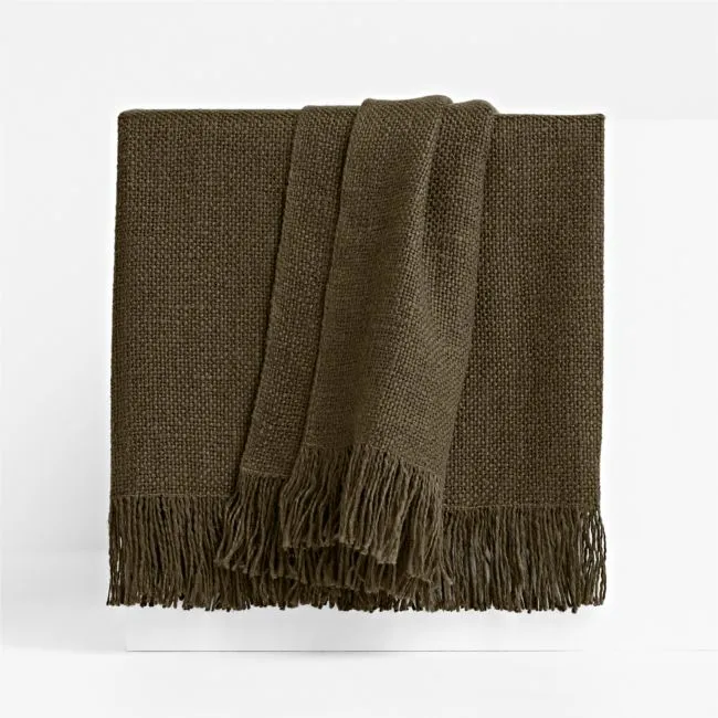 Casual Textured Fringe 70"x55" Burnt Green Throw Blanket