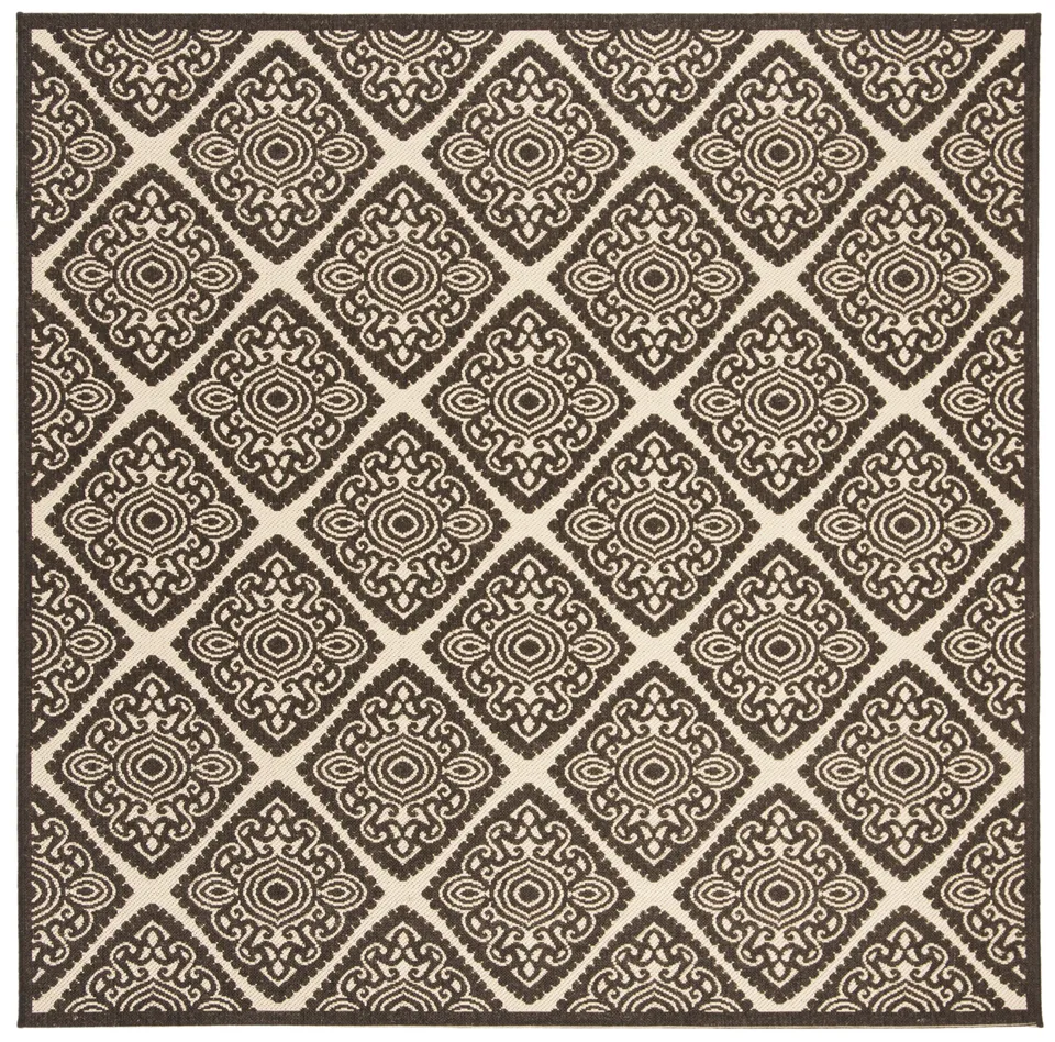 Arlo Home Indoor/Outdoor Woven Area Rug, LND132U, Cream/Brown,  6' 7" X 6' 7" Square