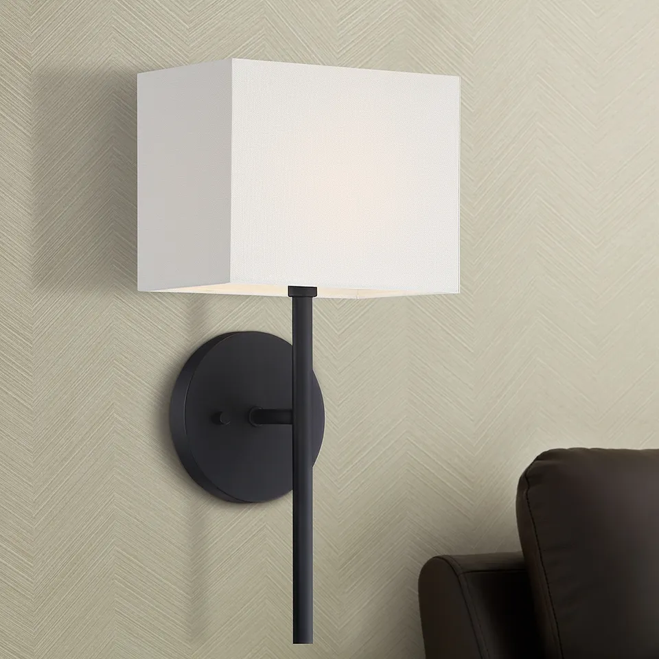 Possini Euro Favreau 16 1/4"H Linen and Matte Black Finish Wall Sconce