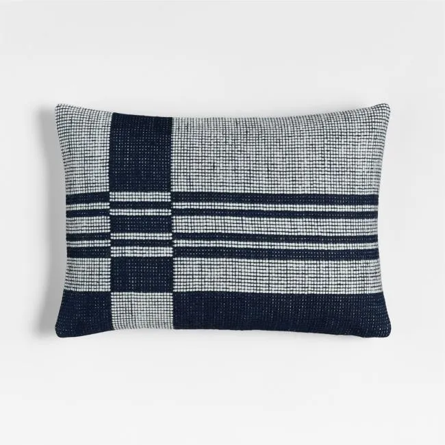 Wool and Linen Blend Plaid 22"x15" Deep Indigo Throw Pillow Cover