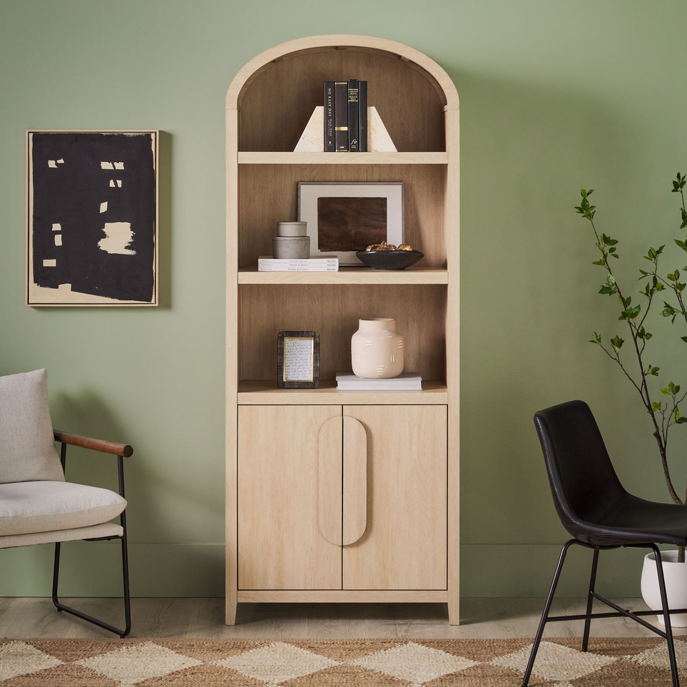 18% OFFWalker EdisonModern 3 Shelf Open Arched Bookcase Cabinet - Coastal Oak$486 $399.99Limited Time Offer | Price as Marked