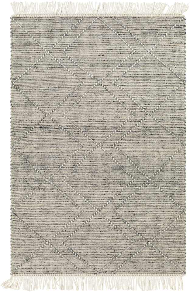 Alpine ALP02 Handknotted Solid White and Gray Area Rug (5'x8