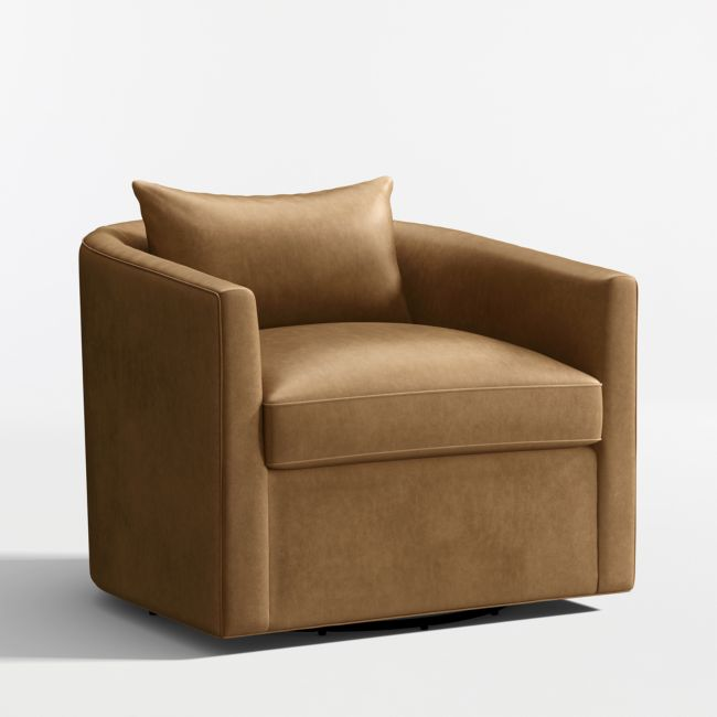 Drew Small Leather Swivel Accent Chair Crate and Barrel Havenly