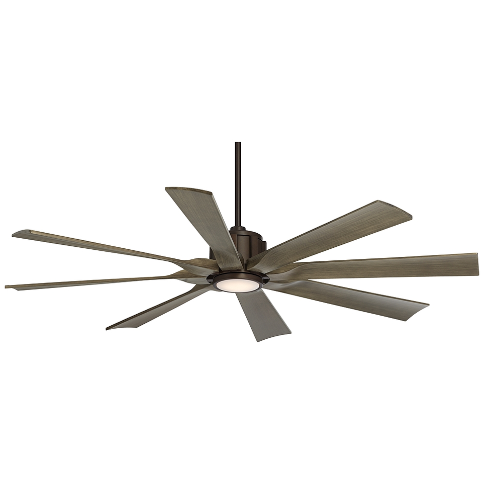 Possini Euro Design 60\" Defender Modern Large Indoor Outdoor Ceiling Fan With Led Light Remote Control Matte Black Damp Rated For Patio Exterior House