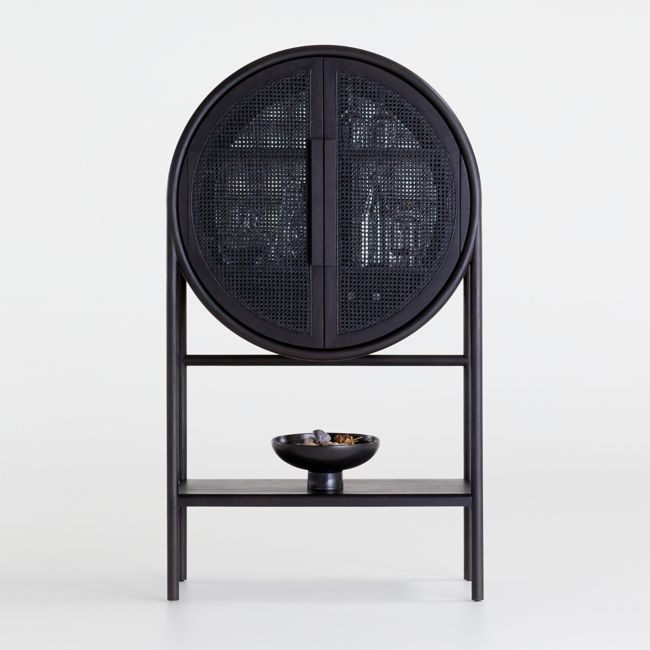 West natural cane bar cabinet sale
