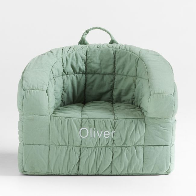 Large Verte Green Organic Cotton Kids Puffy Lounge Barrel Chair