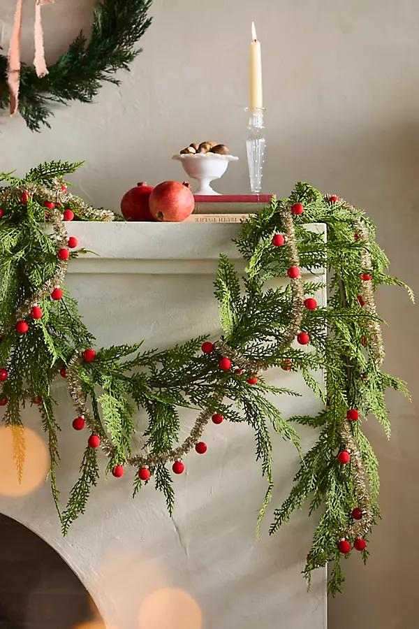 Faux Cascading Larch Garland, 6' - Anthropologie | Havenly