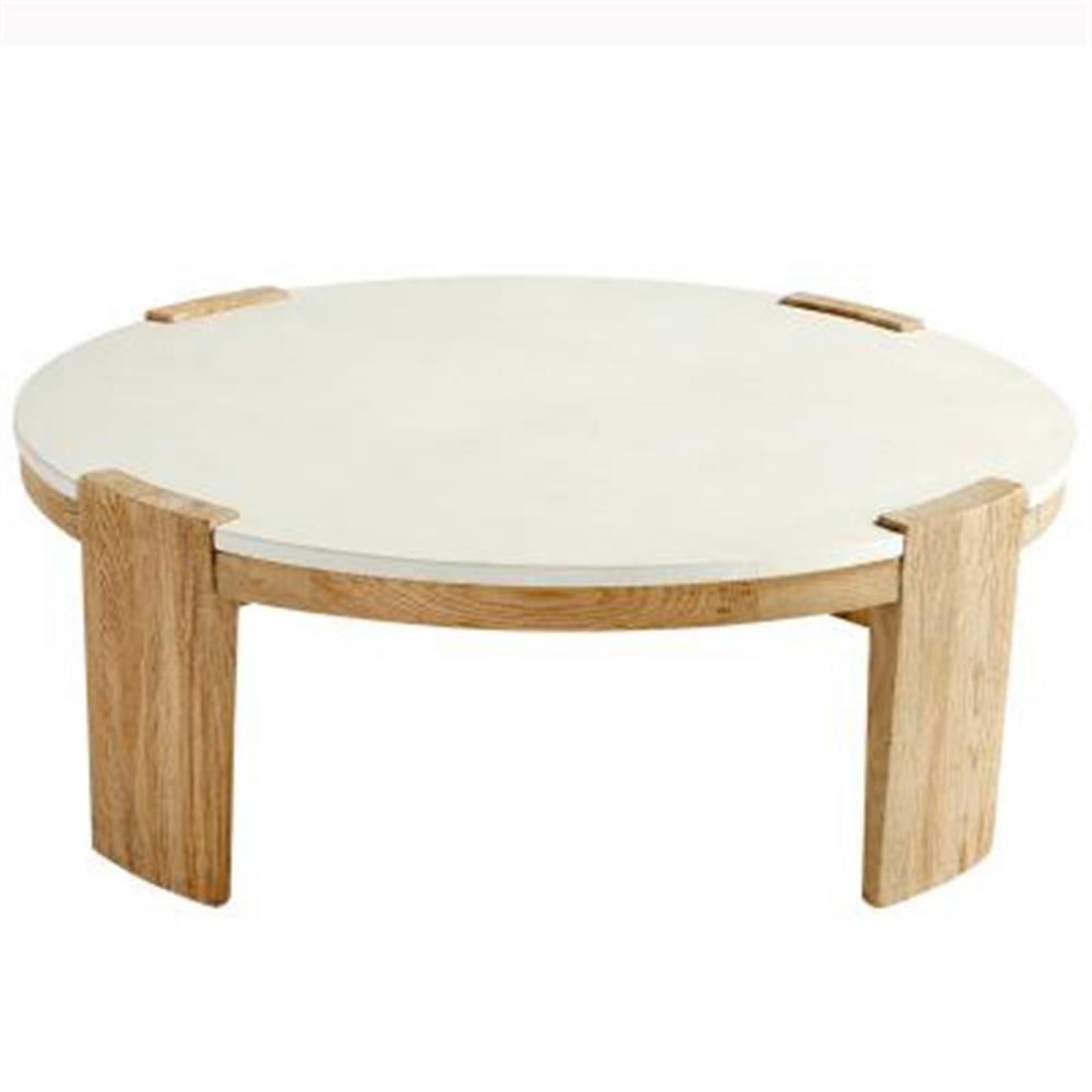 Jeffrey Modern Classic White Concrete Top Wood Round Coffee Table
