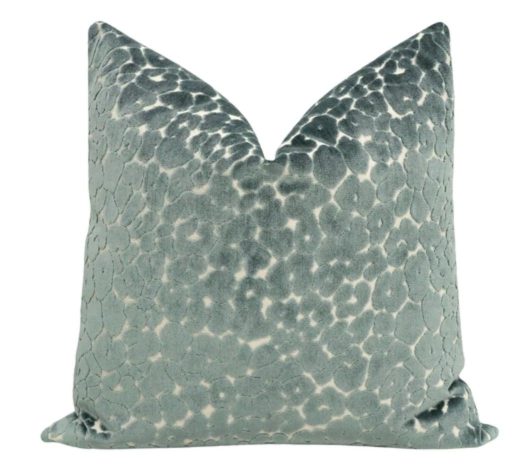 Leopard Cut Velvet Pillow Cover, Turkish Blue, 18" x 18"