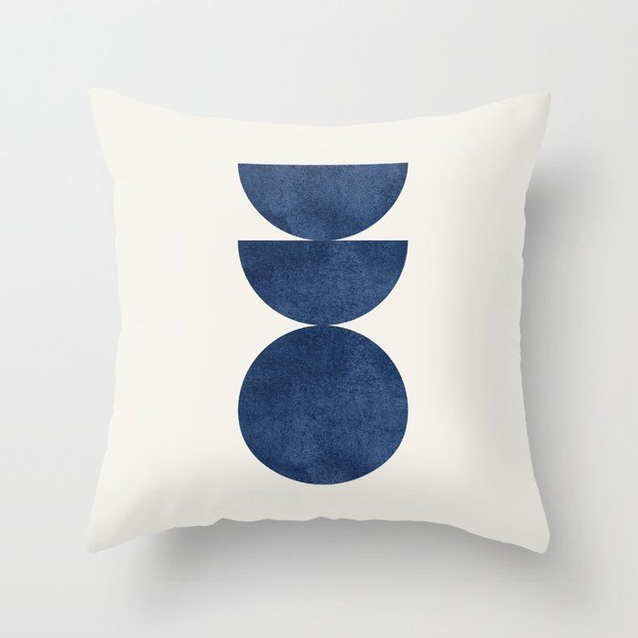 Woodblock navy blue Mid century modern Throw Pillow
