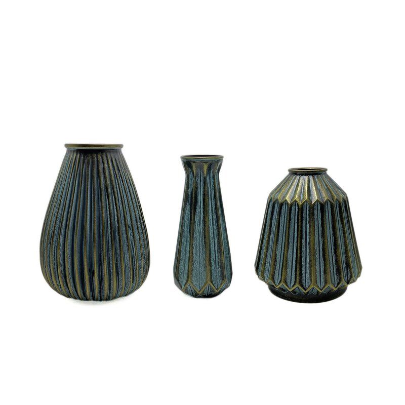 3 Piece Aroldo Bronze 13.4" Glass Table Vase Set