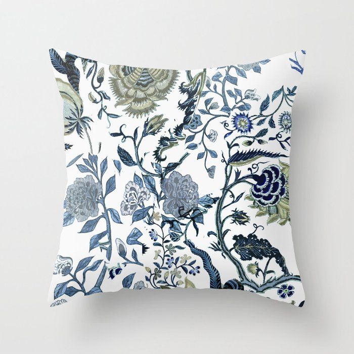 Blue vintage chinoiserie flora Throw Pillow